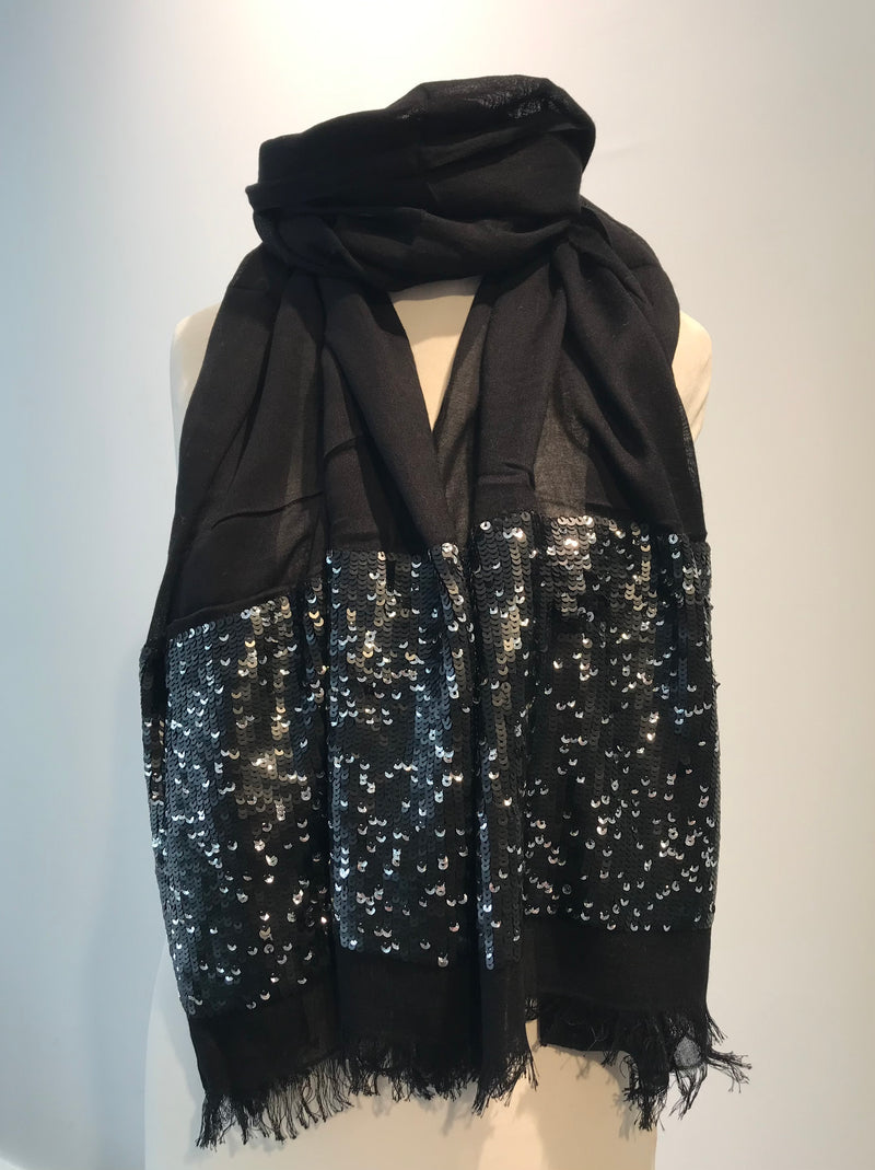 Cotton scarf with sequins - Black